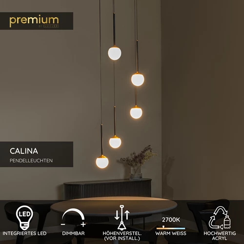 Lucide CALINA - Pendelleuchten - Ø 42 cm - LED Dim. - 5x8,2W 2700K - Schwarz | Premium - USP